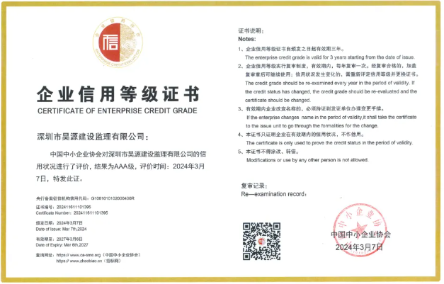 喜讯！昊源监理荣获AAA级信用企业等级证书